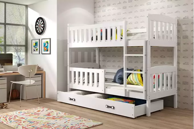 Visualizzazione per Letto a castello per ragazzi KUBUŚ 90x200 con materasso e cassetto, bianco