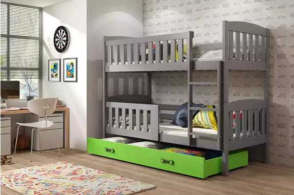 Visualizzazione per Letto a castello per ragazzi KUBUŚ 90x200 con materasso e cassetto, grafite/verde Visualizzazione per Letto a castello per ragazzi KUBUŚ 90x200 con materasso e cassetto, grafite/verde