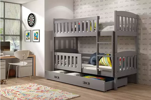 Visualizzazione per Letto a castello per ragazzi KUBUŚ 90X200 con materasso e cassetto, grafite Visualizzazione per Letto a castello per ragazzi KUBUŚ 90X200 con materasso e cassetto, grafite