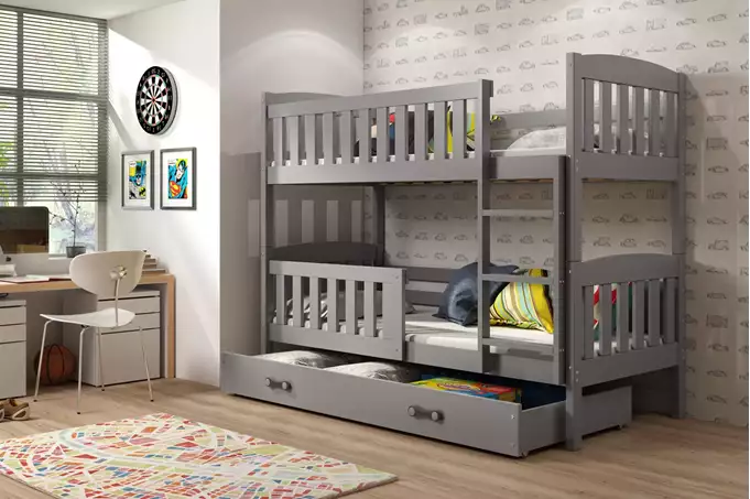 Visualizzazione per Letto a castello per ragazzi KUBUŚ 90X200 con materasso e cassetto, grafite