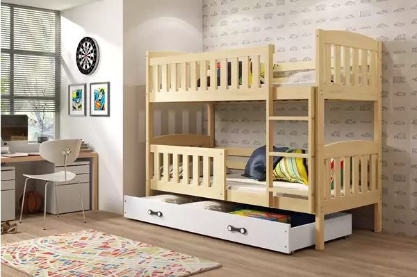 Visualizzazione per Letto a castello per ragazzi KUBUŚ 90X200 con materasso e cassetto, pino/bianco Visualizzazione per Letto a castello per ragazzi KUBUŚ 90X200 con materasso e cassetto, pino/bianco