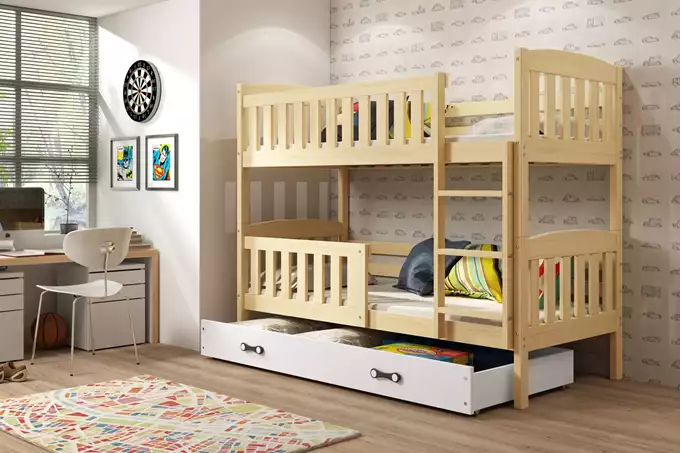 Visualizzazione per Letto a castello per ragazzi KUBUŚ 90X200 con materasso e cassetto, pino/bianco