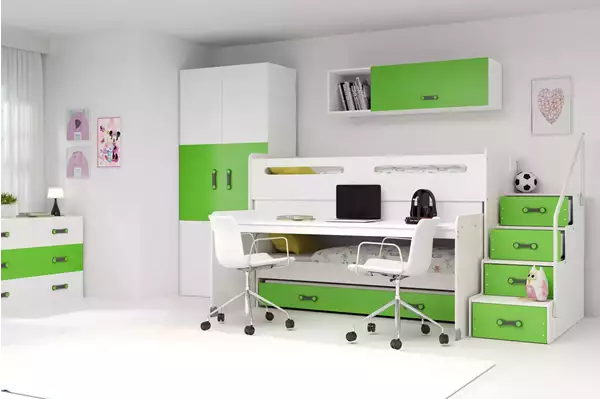 Visualizzazione per Letto a castello per ragazzi MAX 1 80X200 con materasso e scrivania, verde Visualizzazione per Letto a castello per ragazzi MAX 1 80X200 con materasso e scrivania, verde