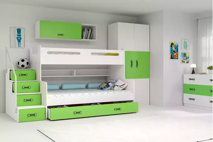Visualizzazione per Letto a castello per ragazzi MAX 3 120X200 con cassetto, verde