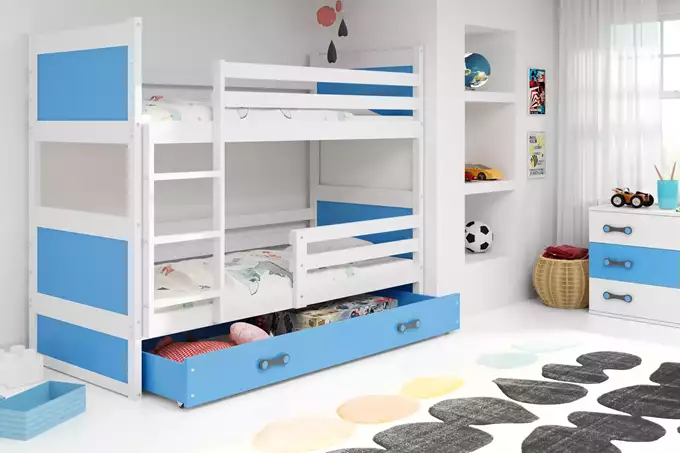 Visualizzazione per Letto a castello per ragazzi RICO 90x190 con cassetto, bianco/blu