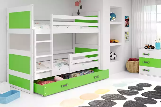 Visualizzazione per Letto a castello per ragazzi RICO 90x190 con cassetto, bianco/verde