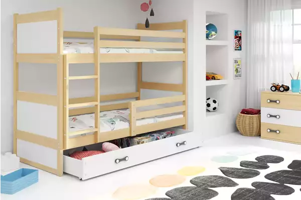 Visualizzazione per Letto a castello per ragazzi RICO 90X190 con cassetto, pino/bianco Visualizzazione per Letto a castello per ragazzi RICO 90X190 con cassetto, pino/bianco