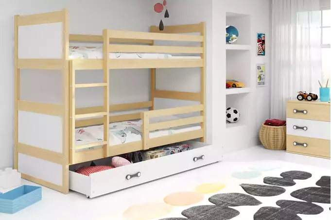 Visualizzazione per Letto a castello per ragazzi RICO 90X190 con cassetto, pino/bianco