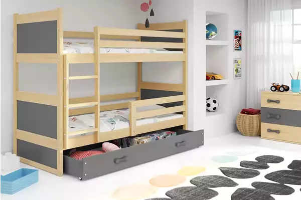 Visualizzazione per Letto a castello per ragazzi RICO 90x190 con cassetto, pino/grafite Visualizzazione per Letto a castello per ragazzi RICO 90x190 con cassetto, pino/grafite
