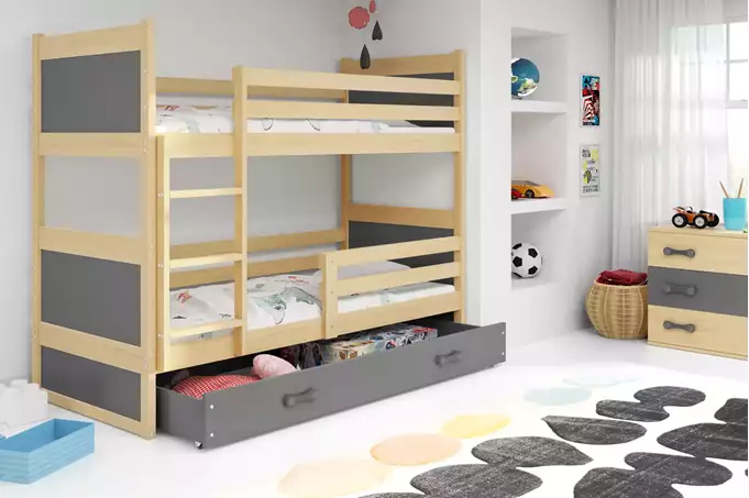 Visualizzazione per Letto a castello per ragazzi RICO 90x190 con cassetto, pino/grafite