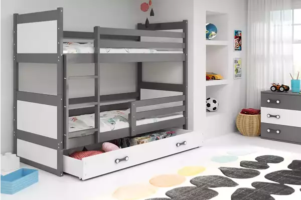 Visualizzazione per Letto a castello per ragazzi RICO 90x190 con materasso e cassetto, grafite/bianco