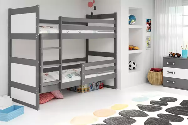 Visualizzazione per Letto a castello per ragazzi RICO 90X190 con materasso, grafite/bianco Visualizzazione per Letto a castello per ragazzi RICO 90X190 con materasso, grafite/bianco
