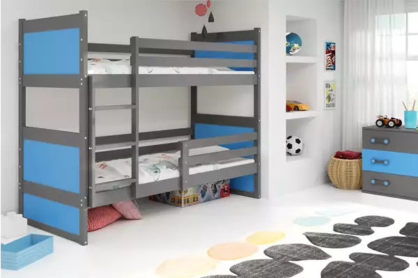 Visualizzazione per Letto a castello per ragazzi RICO 90X190 con materasso, grafite/blu Visualizzazione per Letto a castello per ragazzi RICO 90X190 con materasso, grafite/blu