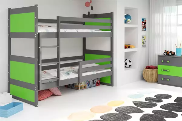 Visualizzazione per Letto a castello per ragazzi RICO 90X190, grafite/verde Visualizzazione per Letto a castello per ragazzi RICO 90X190, grafite/verde