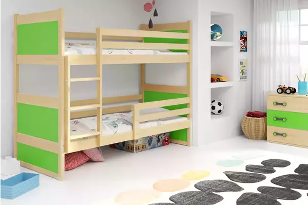 Visualizzazione per Letto a castello per ragazzi RICO 90X190, pino/verde Visualizzazione per Letto a castello per ragazzi RICO 90X190, pino/verde