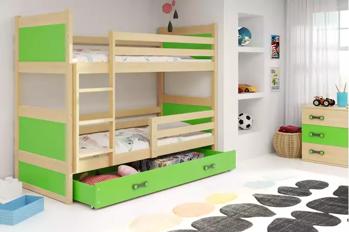 Visualizzazione per Letto a castello per ragazzi RICO 90X200 con cassetto, pino/verde