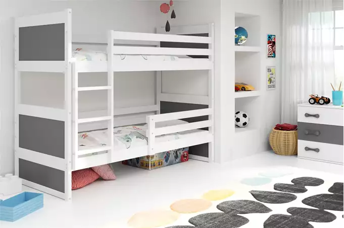 Visualizzazione per Letto a castello per ragazzi RICO 90X200 con materasso, bianco/grafite