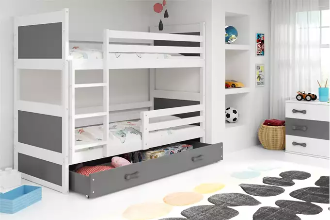 Visualizzazione per Letto a castello per ragazzi RICO 90x200 con materasso e cassetto, bianco/grafite