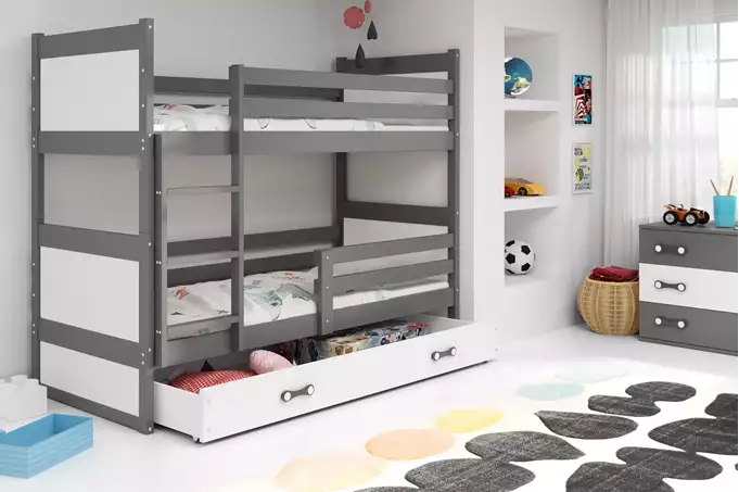 Visualizzazione per Letto a castello per ragazzi RICO 90X200 con materasso e cassetto, grafite/bianco