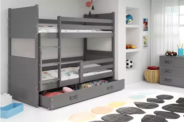 Visualizzazione per Letto a castello per ragazzi RICO 90x200 con materasso e cassetto, grafite Visualizzazione per Letto a castello per ragazzi RICO 90x200 con materasso e cassetto, grafite