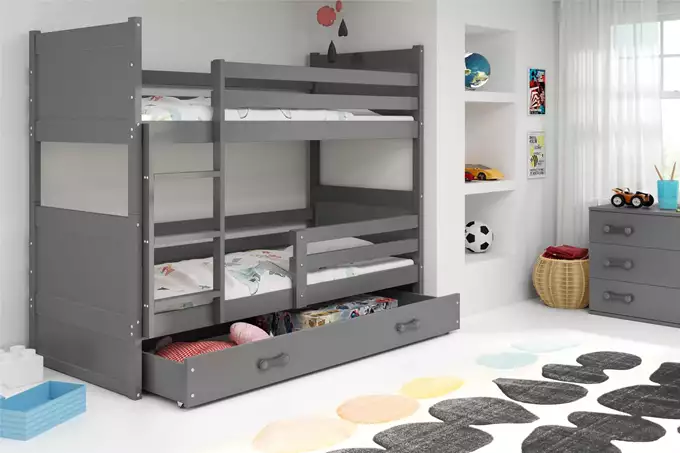 Visualizzazione per Letto a castello per ragazzi RICO 90x200 con materasso e cassetto, grafite