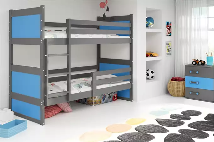 Visualizzazione per Letto a castello per ragazzi RICO 90x200 con materasso, grafite/blu