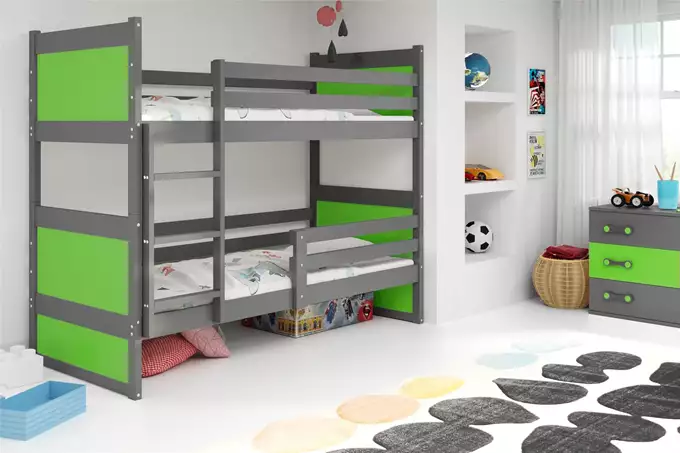 Visualizzazione per Letto a castello per ragazzi RICO 90x200 con materasso, grafite/verde
