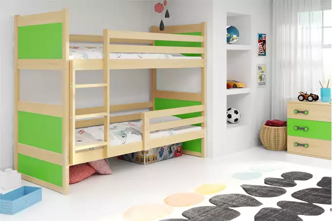 Visualizzazione per Letto a castello per ragazzi RICO 90X200 con materasso, pino/verde