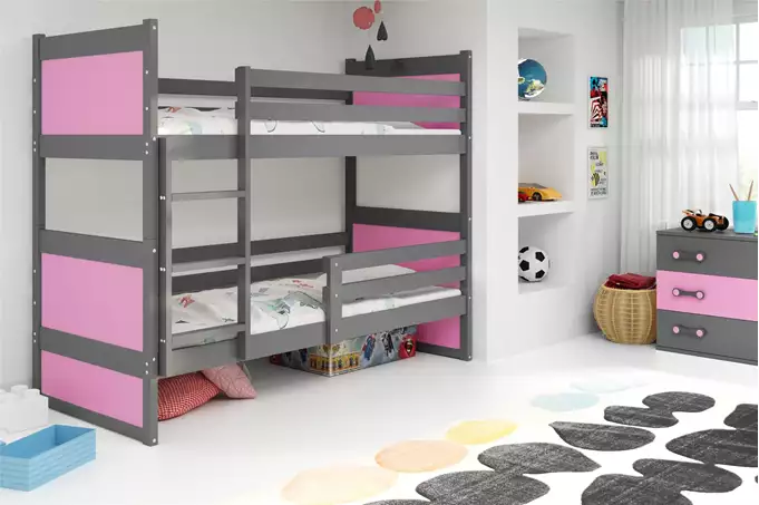 Visualizzazione per Letto a castello per ragazzi RICO 90x200, grafite/rosa
