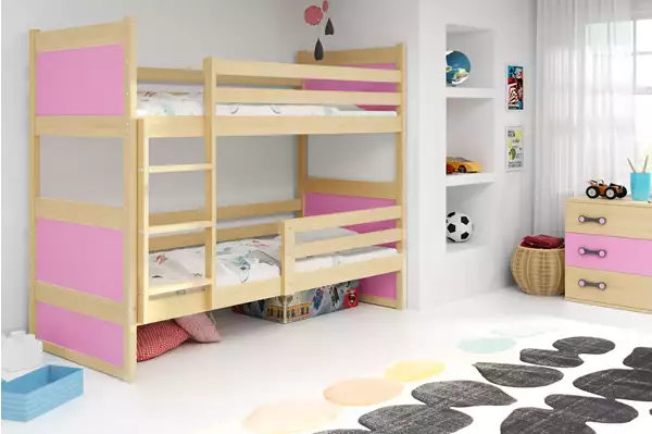 Visualizzazione per Letto a castello per ragazzi RICO 90x200, pino/rosa Visualizzazione per Letto a castello per ragazzi RICO 90x200, pino/rosa