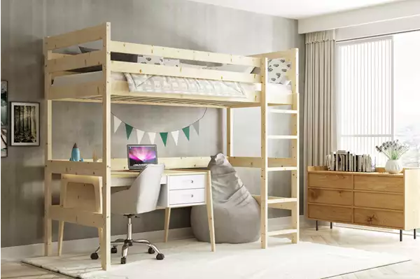 Letto A Castello Per Ragazzi, Soppalco, 90x200, Legno Naturale Wizualizacja