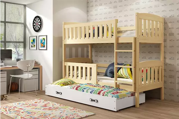 Visualizzazione per Letto a castello triplo per giovani KUBUŚ 90x200 con materasso e cassetto, pino/bianco Visualizzazione per Letto a castello triplo per giovani KUBUŚ 90x200 con materasso e cassetto, pino/bianco