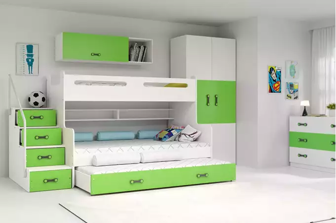 Visualizzazione per Letto a castello triplo per ragazzi MAX 3 120X200 con cassetto, verde