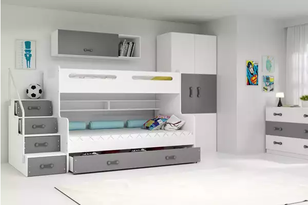 Visualizzazione per Letto a soppalco per adolescenti MAX 3 120X200 con materasso e cassetto, grafite Visualizzazione per Letto a soppalco per adolescenti MAX 3 120X200 con materasso e cassetto, grafite