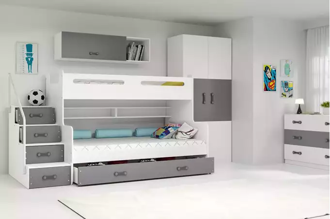 Visualizzazione per Letto a soppalco per adolescenti MAX 3 120X200 con materasso e cassetto, grafite