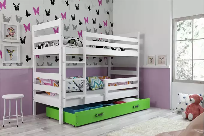 Visualizzazione per Letto a soppalco per ragazzi ERYK 90X200 con cassetto, bianco/verde