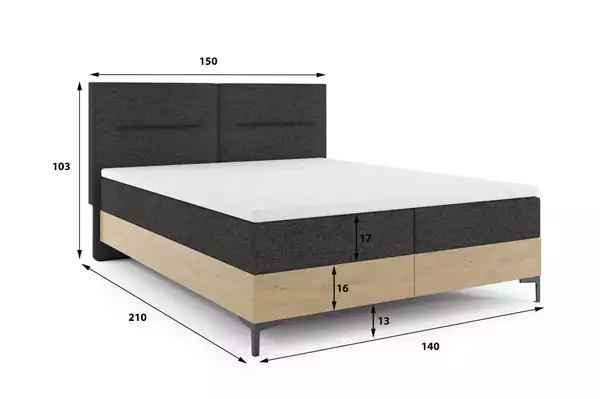 Letto Continentale 140x200 Con Contenitore E Materassi, Rovere Imperial Rozmiar