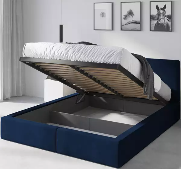 Visualizzazione per Letto da camera imbottito HILTON 180x200 con contenitore, blu Visualizzazione per Letto da camera imbottito HILTON 180x200 con contenitore, blu