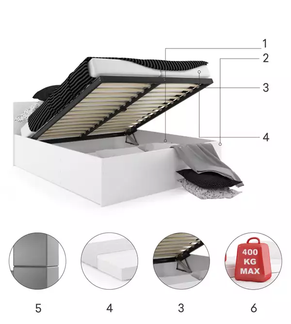 Componenti del Letto da camera PANAMAX 160X200 con contenitore, bianco Componenti del Letto da camera PANAMAX 160X200 con contenitore, bianco