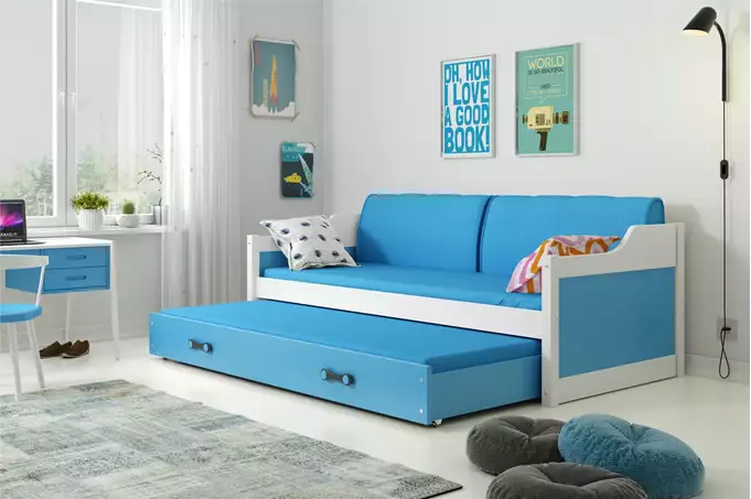 Visualizzazione per Letto estensibile per giovani DAWID 90X200 con materasso e cassetto, bianco/blu