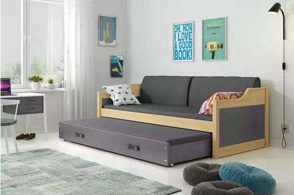 Visualizzazione per Letto estensibile per giovani DAWID 90X200 con materasso e cassetto, pino/grafite Visualizzazione per Letto estensibile per giovani DAWID 90X200 con materasso e cassetto, pino/grafite