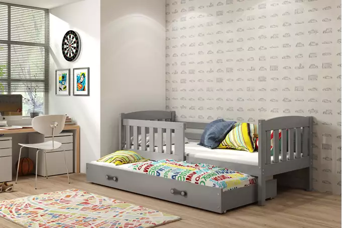 Visualizzazione per Letto estraibile per bambini KUBUŚ 80x160 con materasso e cassetto, grafite