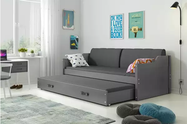 Visualizzazione per Letto estraibile per giovani DAWID 90x200 con materasso e cassetto, grafite Visualizzazione per Letto estraibile per giovani DAWID 90x200 con materasso e cassetto, grafite