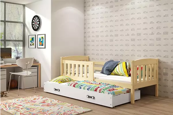 Visualizzazione per Letto estraibile per giovani KUBUŚ 80X190 con cassetto, pino/bianco
