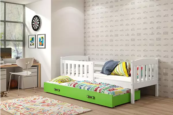Visualizzazione per Letto estraibile per giovani KUBUŚ 90X200 con materasso e cassetto, bianco/verde Visualizzazione per Letto estraibile per giovani KUBUŚ 90X200 con materasso e cassetto, bianco/verde
