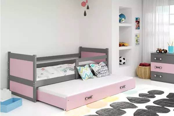 Visualizzazione per Letto estraibile per giovani RICO 90X190 con materasso e cassetto, grafite/rosa Visualizzazione per Letto estraibile per giovani RICO 90X190 con materasso e cassetto, grafite/rosa