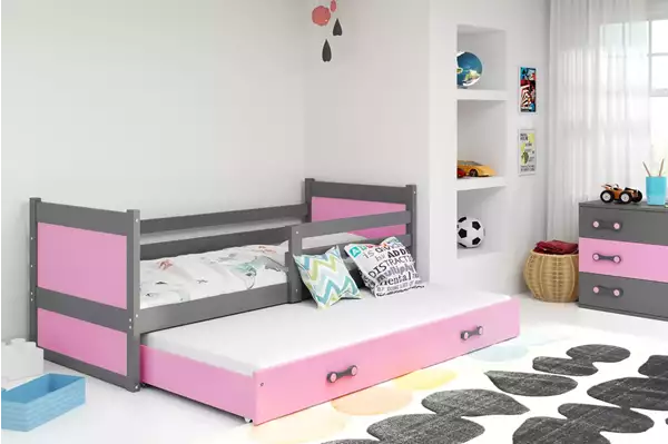 Visualizzazione per Letto estraibile per giovani RICO 90x200 con cassetto, grafite/rosa Visualizzazione per Letto estraibile per giovani RICO 90x200 con cassetto, grafite/rosa
