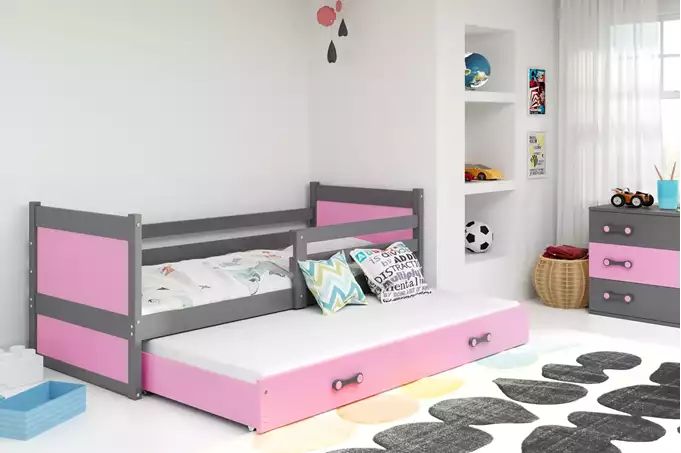 Visualizzazione per Letto estraibile per giovani RICO 90x200 con cassetto, grafite/rosa