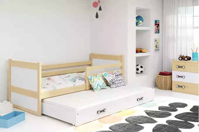 Visualizzazione per Letto estraibile per giovani RICO 90X200 con materasso e cassetto, pino/bianco