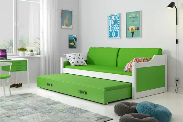 Visualizzazione per Letto estraibile per ragazzi DAWID 90x200 con materasso e cassetto, bianco/verde Visualizzazione per Letto estraibile per ragazzi DAWID 90x200 con materasso e cassetto, bianco/verde